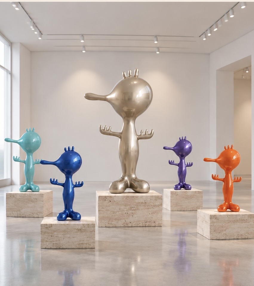 SAM sculptures displayed in a gallery window